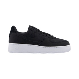 Nike Air Force 1 07 Trainers in black leather with tonal Swoosh, white chunky rubber sole, and lace fastening