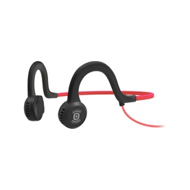 Aftershokz Sportz Titanium Wired Headphones in black and red, open-ear bone conduction design with flexible titanium frame