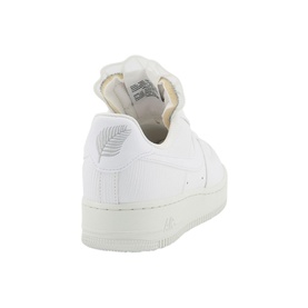 Nike Air Force 1 07 Trainers in white, low top with chunky white rubber sole, rear three-quarter view showing heel tab and embossed swoosh