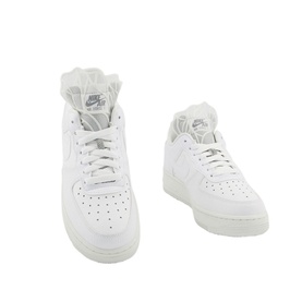 Nike Air Force 1 07 Trainers in white, mid-top silhouette with chunky white rubber sole, lace fastening and contrast swoosh branding