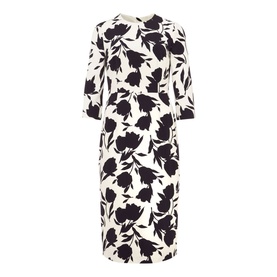 Hobbs Aleena Floral Dress in cream with black floral print, crew neck, three-quarter length sleeves, midi length