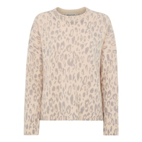 Whistles Animal Print Merino Sweater in cream with all-over leopard jacquard pattern, crew neck, long sleeves