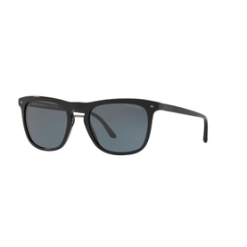 Giorgio Armani Square Sunglasses AR8107 53 in black with classic square frames, silver-tone bridge, and dark grey lenses