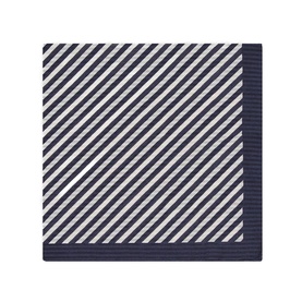 Reiss Arles Striped Pocket Square in blue, diagonal navy and white stripe pattern with solid navy border, 32x32cm