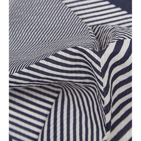 Reiss Arles Striped Pocket Square in blue and white stripe, folded to show texture and pattern detail, 32x32cm