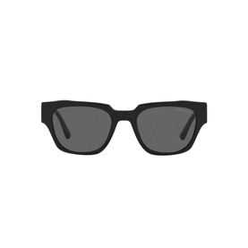 Giorgio Armani AR8147 Rectangle Sunglasses in black acetate with dark grey lenses and bold square frames, front view