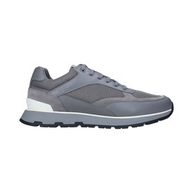 Hugo Boss Arigon Trainers in grey, featuring mesh panels, suede overlays, lace-up fastening and a white and dark chunky sole