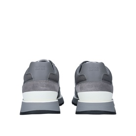 Hugo Boss Arigon Trainers in grey suede, rear view showing padded collar, grey rubber sole and tonal branding