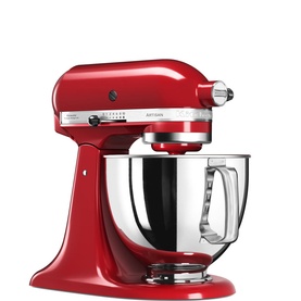 KitchenAid Artisan Mixer 125 in empire red with stainless steel mixing bowl, tilt-head design, shown on white background