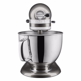 KitchenAid 4.8L Artisan Stand Mixer in grey with polished stainless steel bowl and classic domed head design