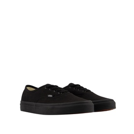 Vans Authentic Low Tops in all-black canvas with black laces, black sole, and signature side stripe detail