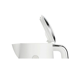 Kenwood Abbey Lux 1.7L Kettle in white with open lid, chrome accents and handle detail visible