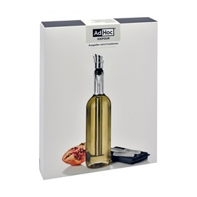 AdHoc Icepour Cooling Stick Pourer in gift box packaging, shown in bottle with pomegranate and cloth styling props