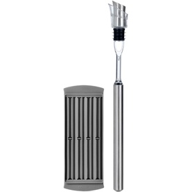 AdHoc Icepour Cooling Stick Pourer in silver, shown with grey freezer block cooling insert and detachable pourer spout
