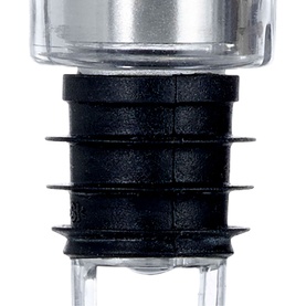 AdHoc Icepour Cooling Stick Pourer, close-up of black ribbed rubber stopper and clear acrylic top detail