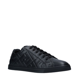 Aquazzura FF Embossed Tennis Trainer in black leather with allover FF embossed pattern, black laces and black rubber sole