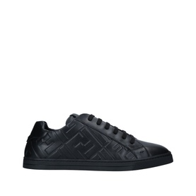 Aquazzurra FF Embossed Tennis Trainer in black leather with tonal FF monogram embossing, lace-up fastening, and black rubber sole