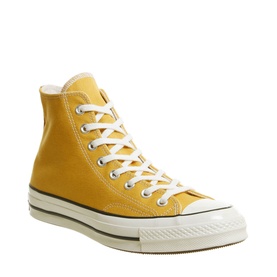 Converse All Star 70s High Tops in yellow canvas with white laces and cream rubber sole
