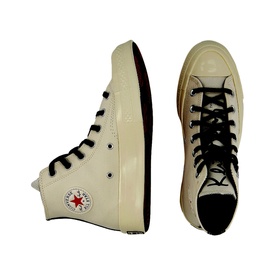 Converse All Star Hi 70s Trainers in black, high-top leather with red star logo, black laces and contrast sole, pair shown top and side view