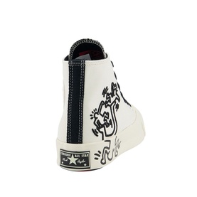 Converse All Star Hi 70s Trainers in black and white with Keith Haring graphic print, black lining, and cream sole