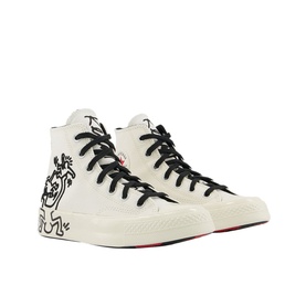 Converse All Star Hi 70s Trainers in black, cream high-top canvas with Keith Haring graphic print and red interior, black sole