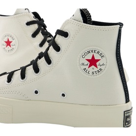 Converse All Star Hi 70s Trainers in black, cream leather upper with red star badge, black laces and chunky platform sole