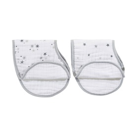 Aden & Anais Two Pack Burpy Bibs in grey muslin cotton with star print and grey trim edging
