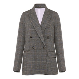 Phase Eight Afie Check Blazer in grey, double-breasted with notch lapels, flap pockets, and houndstooth check pattern