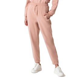 Model wearing Forever New Alexa High Waisted Jogger in pink, styled with matching pink sweatshirt and white trainers