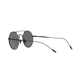 Giorgio Armani Round Sunglasses AR6072 51 in black with slim metal frame, double bridge, and dark grey lenses, angled side view