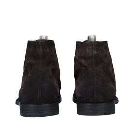 Officine Creative Arc 513 Lace Up Boots in brown suede, rear view showing block heel and black rubber sole