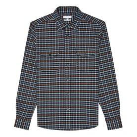 Reiss Ash Overshirt in blue multi check, long sleeve with double chest pockets and snap button fastening