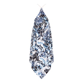 Mint Velvet Alma Print V-Neck Maxi Dress in blue, white and black butterfly abstract print, halterneck style, midi length