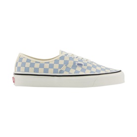 Vans Authentic 44 DX Trainers in blue and cream checkerboard canvas, white rubber flatform sole, lace-up style