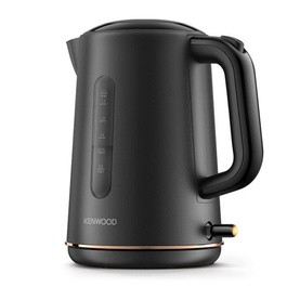 Kenwood Abbey Lux 1.7L Kettle in black with rose gold accent trim, ergonomic handle, and water level indicator on side