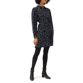 Model wearing Phase Eight Alexandra Ditsy Print Shirt Dress in blue with white tulip print, tie belt, styled with black leggings and ankle boots