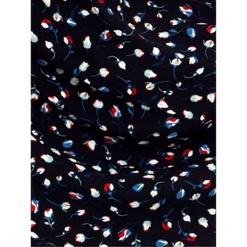 Phase Eight Alexandra Ditsy Print Shirt Dress in blue, close-up of all-over red, white and blue tulip print on navy fabric