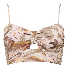 Forever New Amena Crop Bustier Co-ord Top in pink tropical floral print with cut-out detail and thin straps