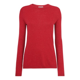Whistles Annie Sparkle Knit in red, long-sleeve crew-neck jumper with subtle sparkle texture, slim fit