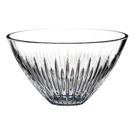 Waterford Mara Bowl 9in in clear crystal with vertical cut fan motif detailing and wide tapered silhouette