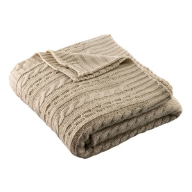 Aran Knit Throw Warm Grey 195cm