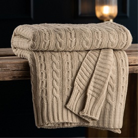 Aran Knit Throw Warm Grey 195cm