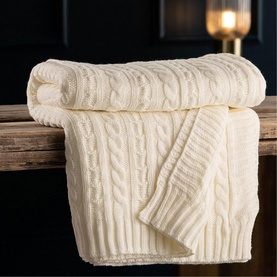Aran Knit Throw Soft White 195cm