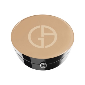 Armani Beauty Luminous Silk Glow Fusion Face Powder in nude-gold compact with embossed GA logo and black base