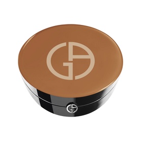 Armani Beauty Luminous Silk Glow Fusion Face Powder in tan compact with embossed GA logo and glossy black base