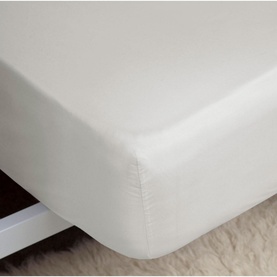 Belledorm Egyptian Cotton 200 Fitted Sheet in Ivory, 15" deep box, plain weave, neatly fitted on a bed frame