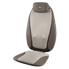 Homedics Shiatsu Pro Back Massage Chair in taupe and grey, freestanding seat cushion with mesh back panel and padded base