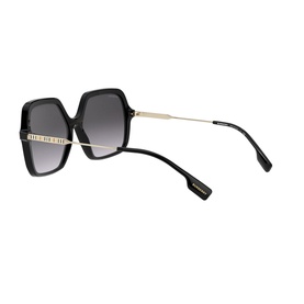 Burberry BE4324 Square Sunglasses in black acetate with gold-tone metal temples and gradient grey lenses, angled view