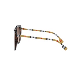 Burberry BE4324 Square Sunglasses in black acetate, side view showing iconic check-print temple arms with gradient brown lenses