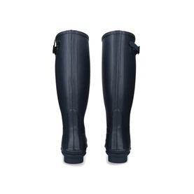 Barbour Bede Country Wellington Boots in navy rubber, knee-high with buckle strap detail and vulcanised sole, rear view
